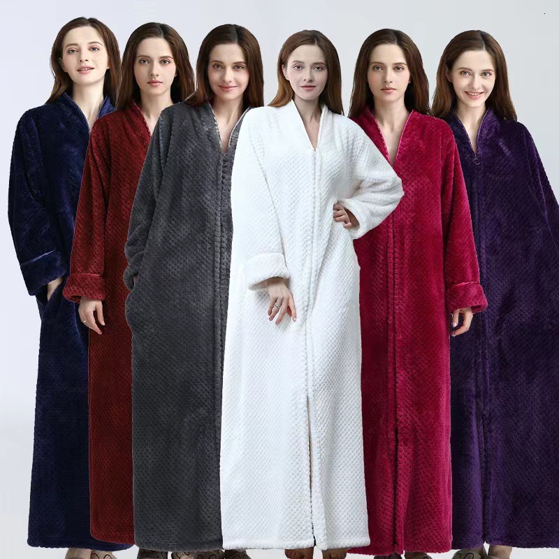 Designer's Autumn And Winter New Thick Zipper Flannel Couple Nightgown Bathrobe Women's Warm Sleepwear