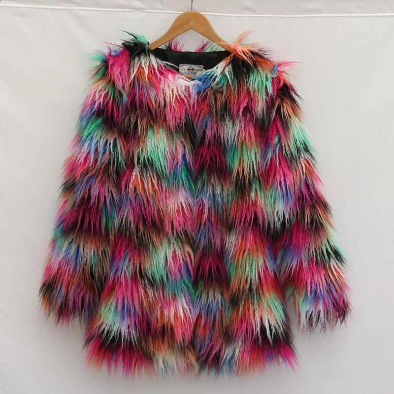 Womens sheepskin medium length thick artificial beach fur coat 240923