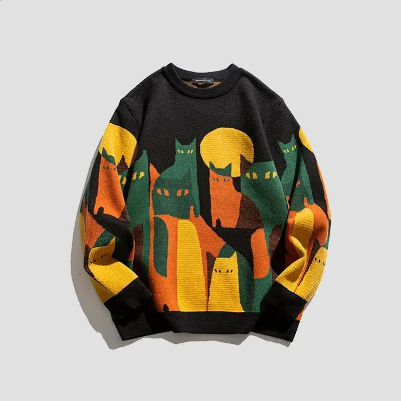 2024 AutumnWinter Mens Pullover Round Neck Printed Casual Fashion Elegant Commuting Trendy Retro Knitted Bottom Shirt 240930