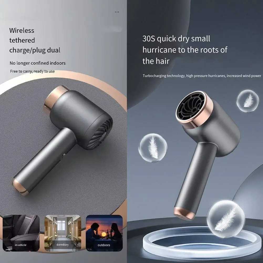 Usb Hair Dryer Wireless Hair Dryer Charging Hair Dryer Portable Home Unplugged Dormitory Negative Ion Hot And Cold Hair DryerXJ241021