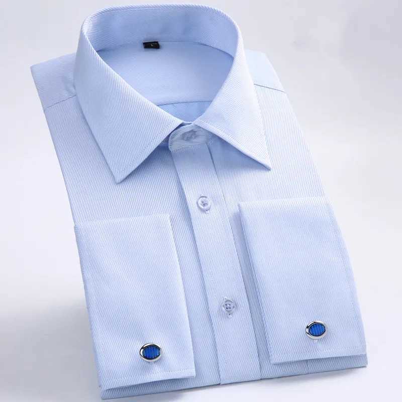 M~6XL Mens French Cufflinks Dress 2023 New White Long Sleeve Formal Business Button Mens Shirt Regular Suitable Cufflinks Shirt X2410071