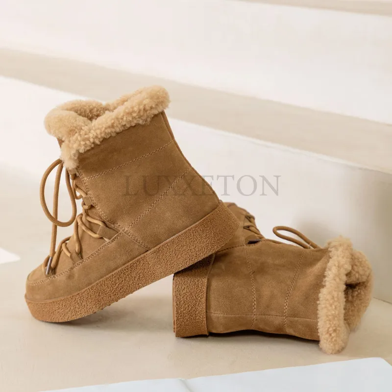 High Quality Winter Snow Women Outdoor Warm Short Boots Round Toe Non-Slip Comfortable Female Shoes Handmade