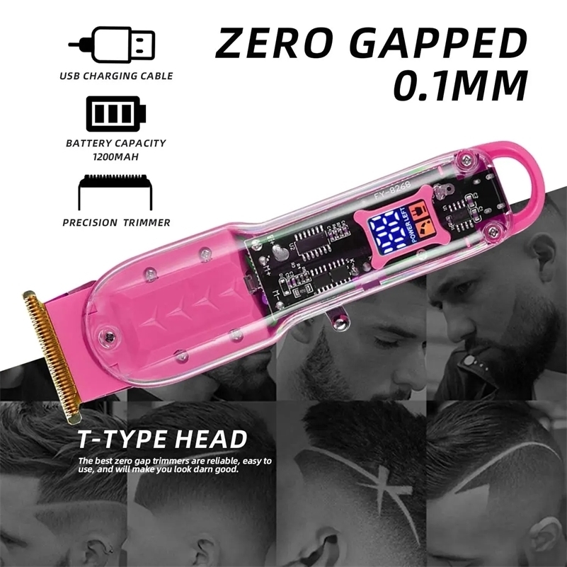 T9 Rechargeable Hair Clippers Transparent Professional Electric Trimmers For Men Cordless Cut Machine y240911