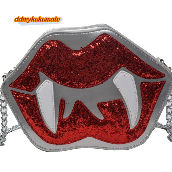 Funny big lip shaped crossbody for women in summer 2024, fashionable and personalized sequin chain shoulder bag trend #23 ddmykukumalu