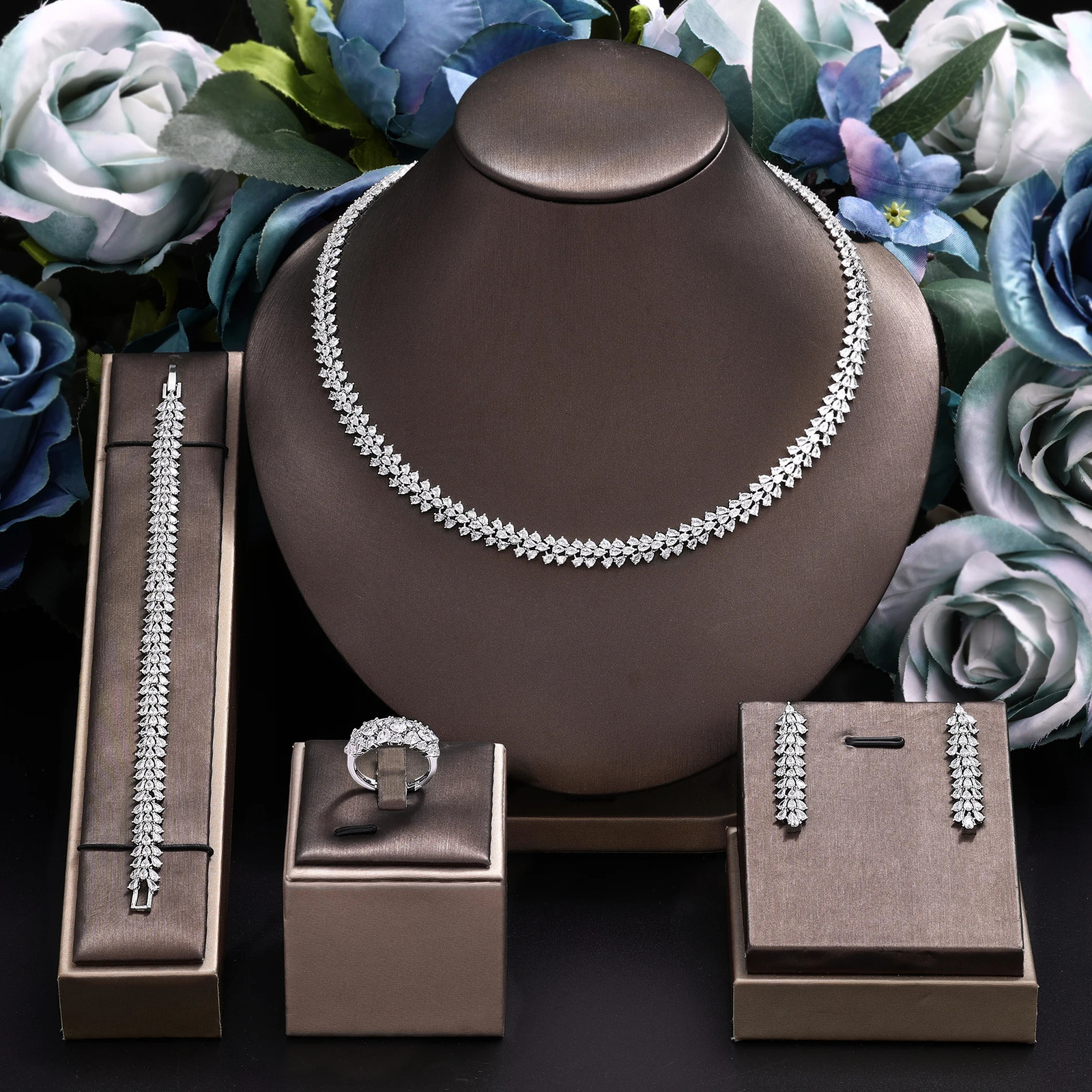 selling bridal cubic zirconia jewelry set womens four piece wedding accessories in Europe and the United States 241007