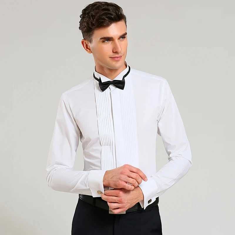 M~6XL Mens French Cuff Dress White Long Sleeve Social Mens Shirt Regular Suitable for Parties Dinners Weddings Cufflinks Formal Shirt X241007