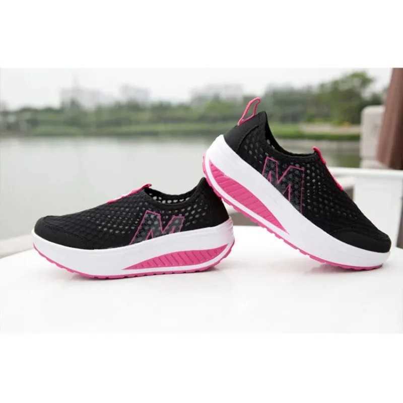 Womens mesh flat shoes sports shoes platform shoes womens shoes breathable air mesh swing wedge shoes breathable flat shoes Y241007