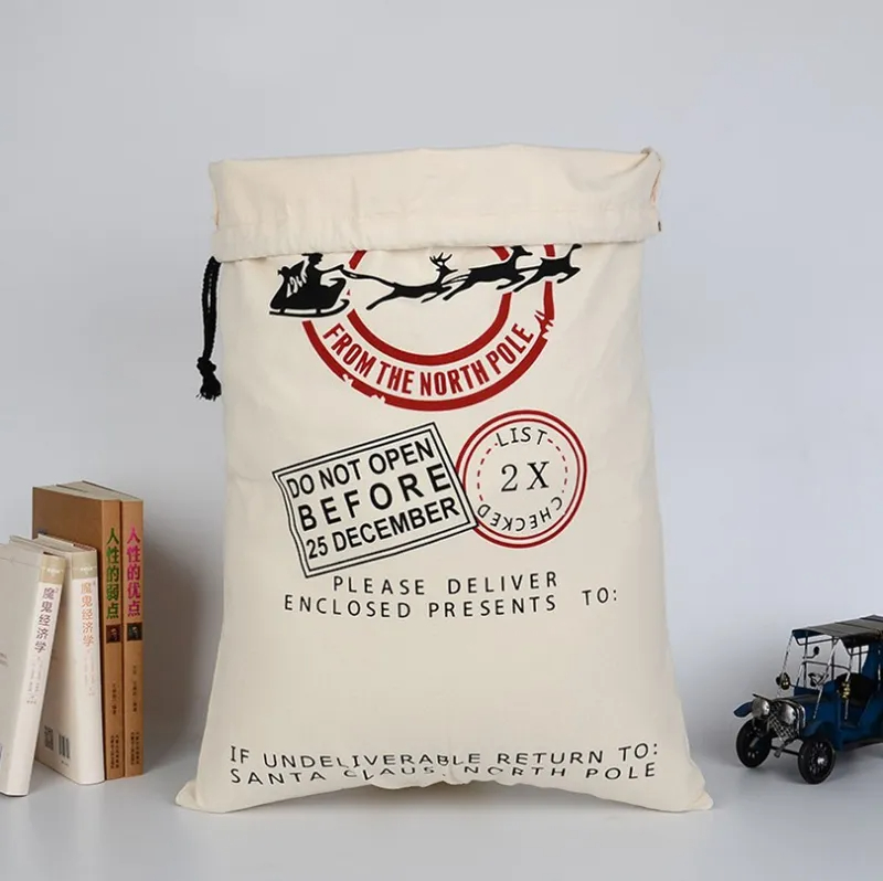 Christmas Decorations Santa Sack Drawstring Bag Gift Bags Large Heavy Canvas Bag With Reindeers Santa Claus Sack Bags Candy Bags for kids WLL