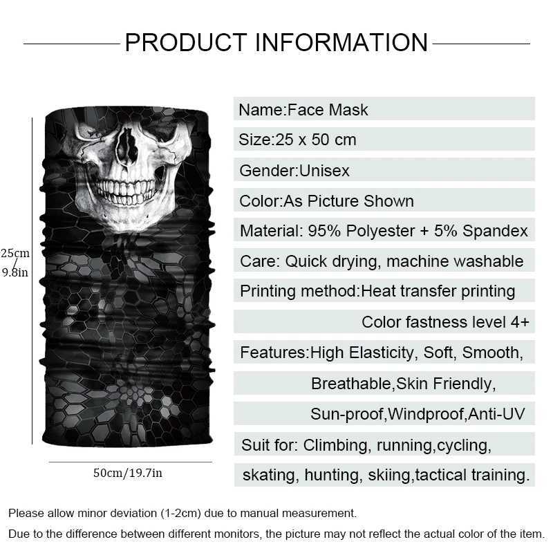 Bicyc Bandana Scarf Seams Tactical Neck Cover Bicycle Skiing Face Mask Clava Mens Motorcycle Hiking Fishing Ski Board W241005