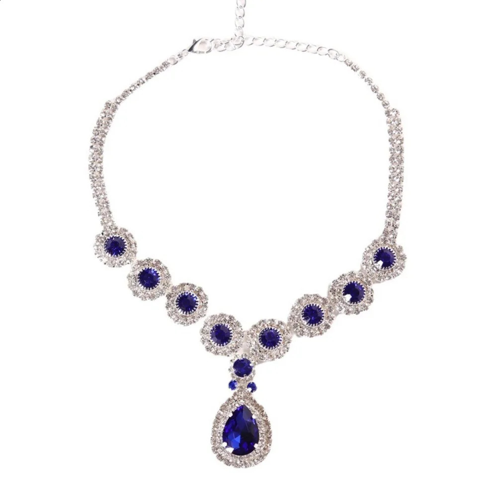 Elegant blue rhinestone droplet necklace chain bridal jewelry 2024 fashion gift crystal necklace wedding accessories 241007