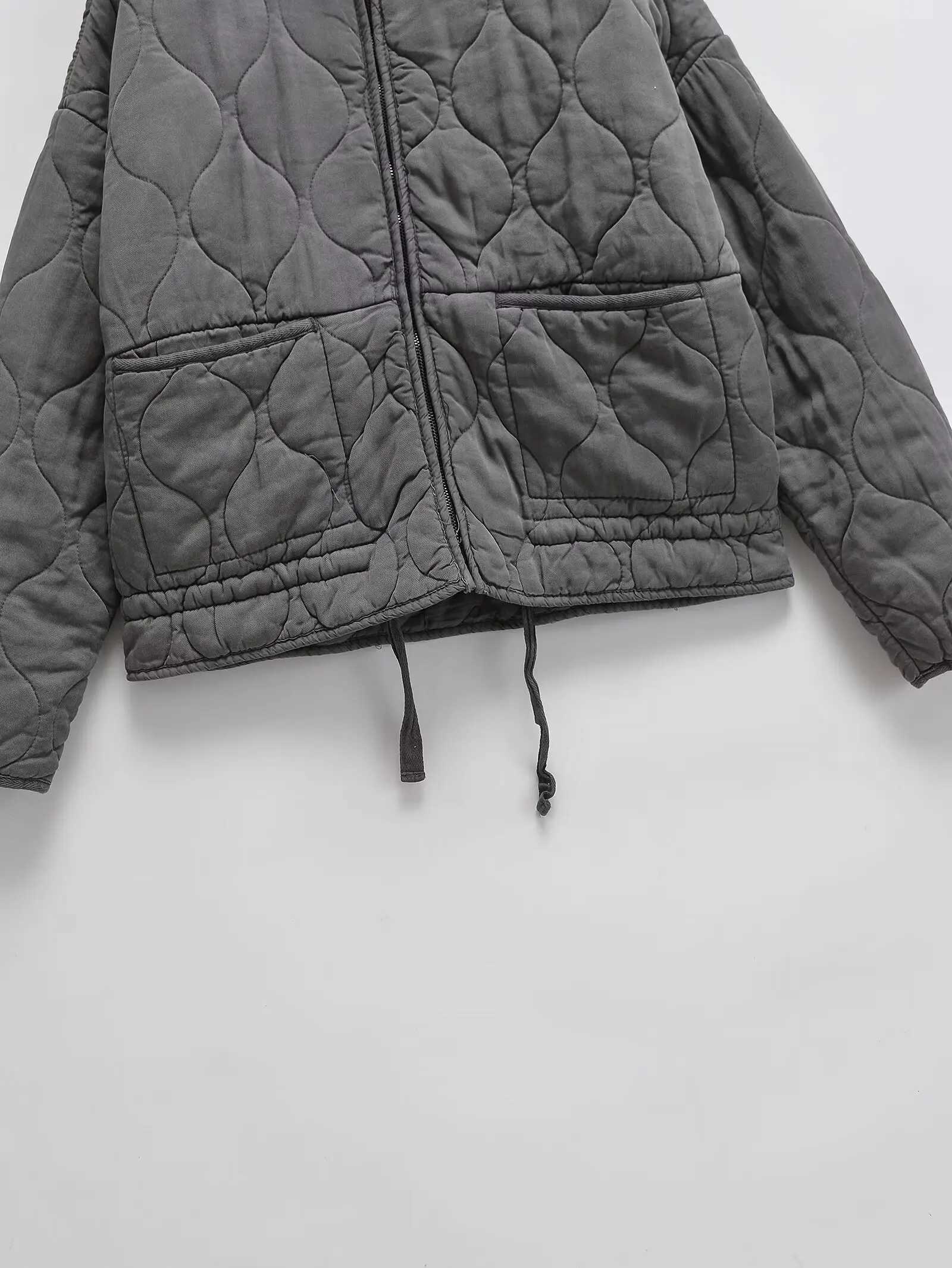 European and American cross-border womens winter new loose casual stand-up collar rhombus cotton jacket womens fashion warm jaX241007