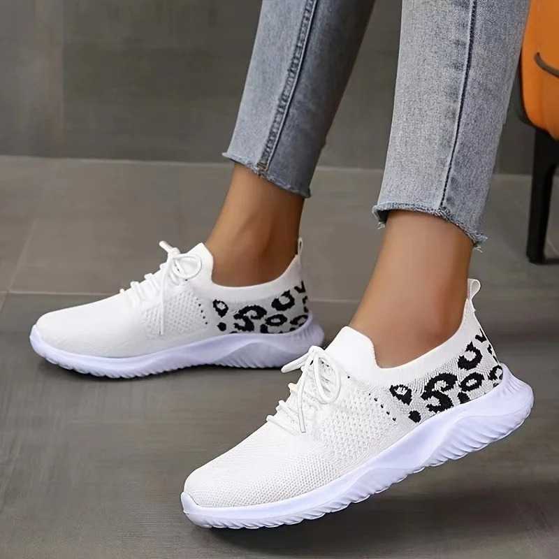 Womens Leopard Tennis Sneakers 2023 Spring/Summer New Mesh Breathable Sneakers Womens Walking and Running Apartment Zapatos De Mujer Y241007