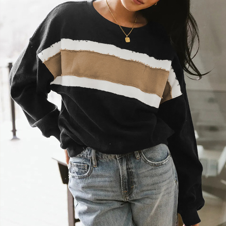 Striped Clothes Women Casual O-Neck Long Sleeve Pullover Fashion Autumn Winter Female Sweatshirt B4