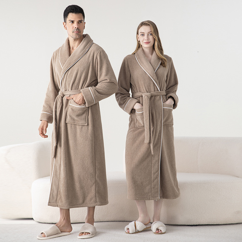 Designer Half Flannel Autumn Winter Thick Long Bathrobe, Men's And Home Wear, Nightgown, Women's
