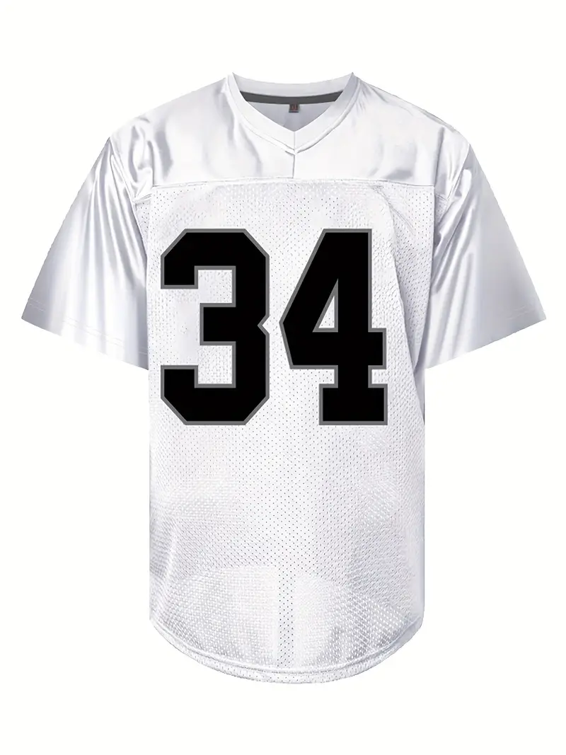 #34 Bo Jackson Comfy V-Neck Football Jersey White Mesh Embroidery for Training and Competition Breathable Moisture-Wicking American Football Shirt