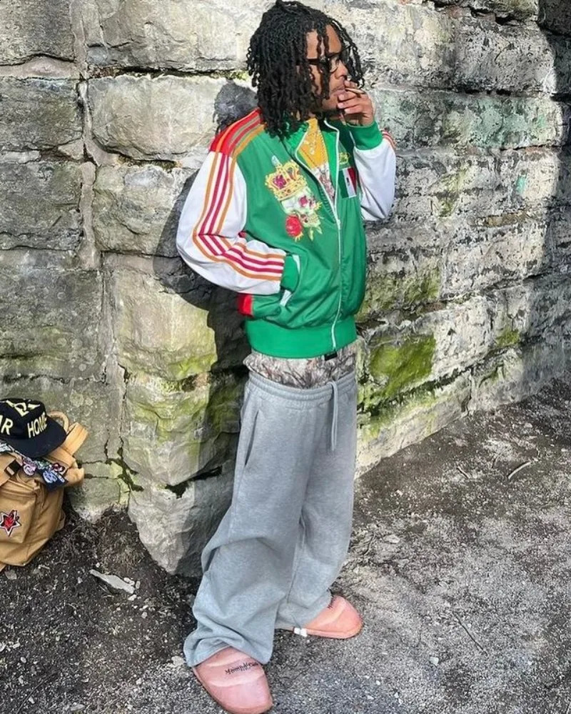 Y2K Hip Hop Sports Pants Retro Loose Embroidered Camo High Waist Casual Pants Harajuku Mens Fashion Wide Leg Pants 240930