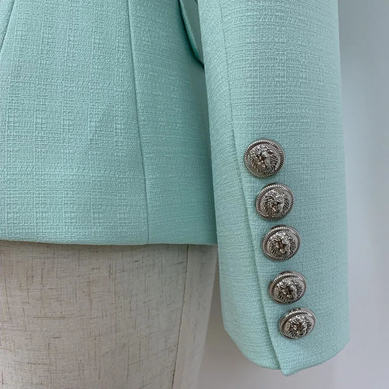 HIGH STREET 2024 Classic Baroque Jacket Womens Metal Lion Buttons Double Breasted Textured Blazer Mint Green 240930