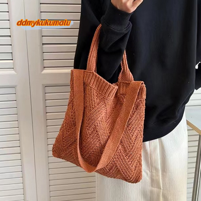 Knitting Women's Shoulder Bag Fashion Hollow Out Tote Ladies Female Woven Shopper Purse Lady Crossbody Handbag H6.27#23 ddmykukumalu