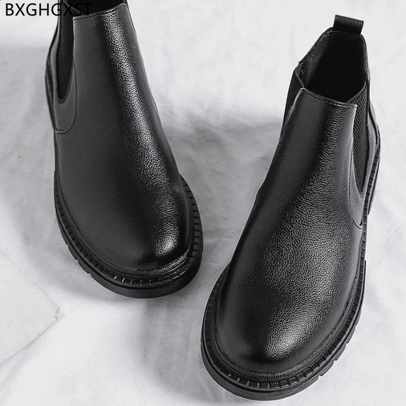 Black Ankle Boots for New Men Male Platform Shoes Leather Man 2024 atos 240924