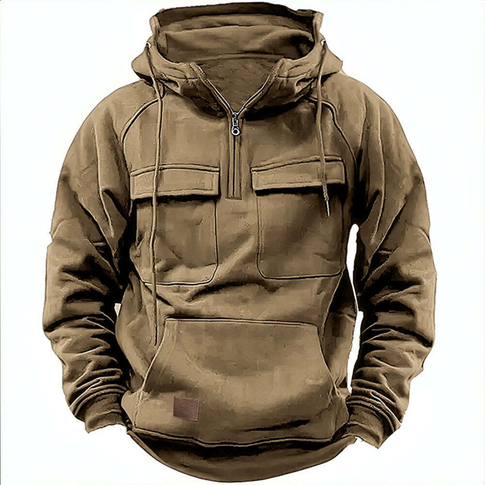 shanshi men hoodies designers Autumn and Winter New Men's Hooded Solid Youth Sports Multi Pocket Patch Leather Sweater Coat