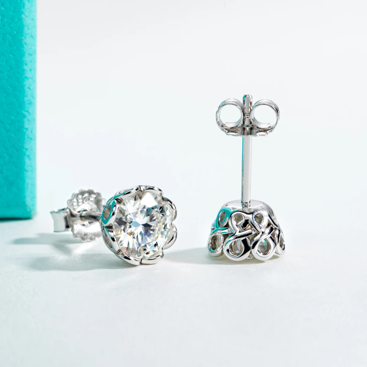 14K D Color VVS1 Stud Earrings 2-6CT Sterg Sier Classic Moissanite Jewelry