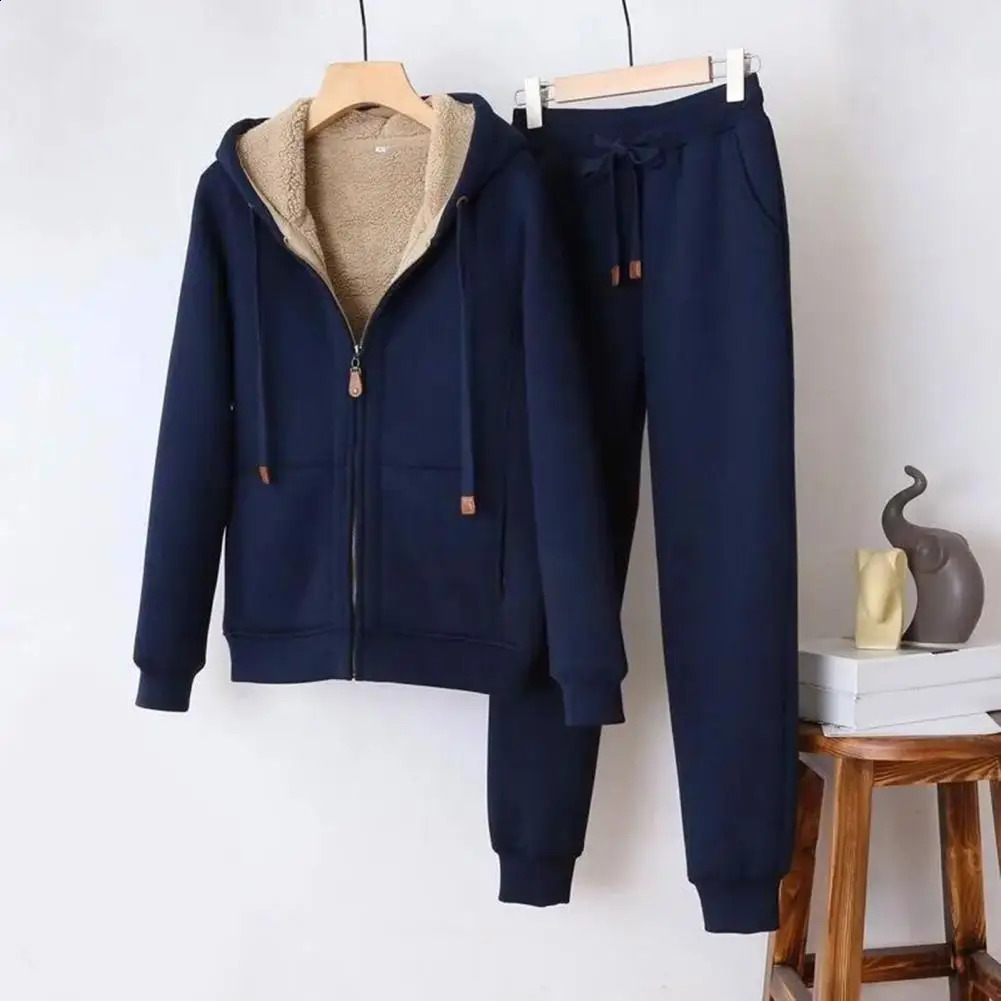 1 set of comfortable hoodie sportswear sweatshirt pants drawstring womens jogging twopiece streetwear 241007
