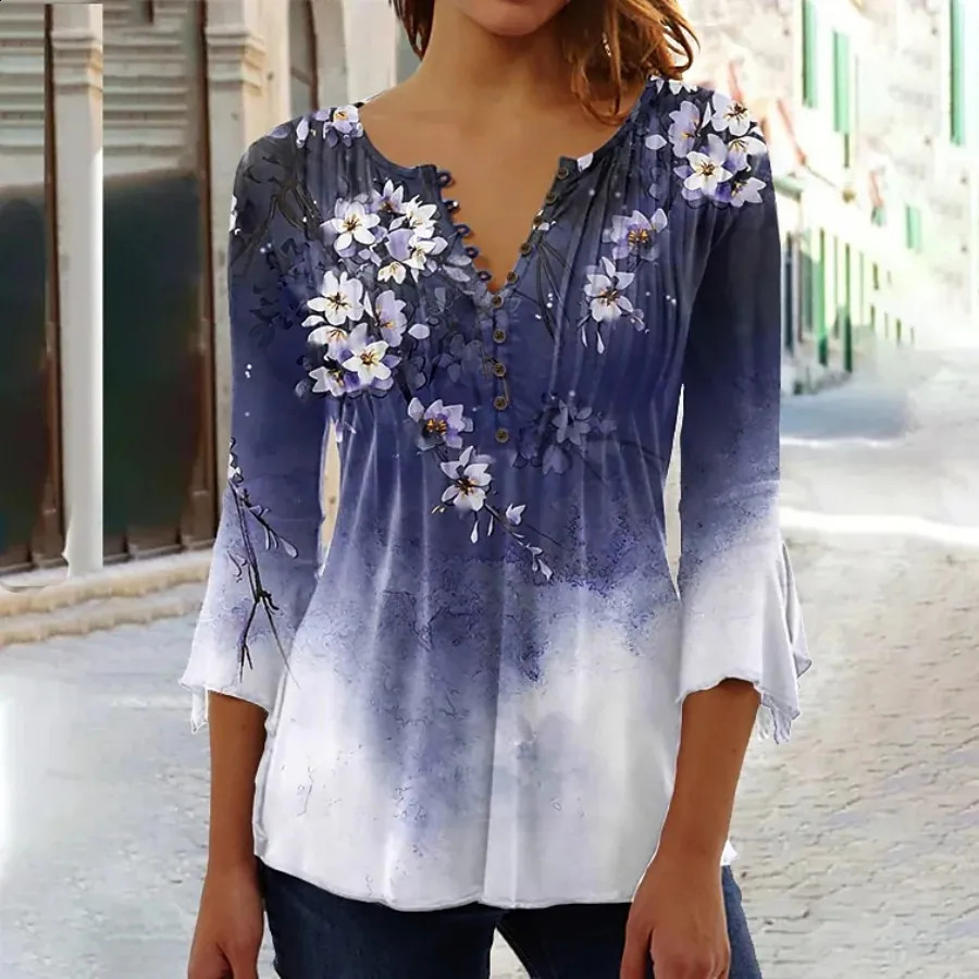 Elegant Woman Shirt Casual Fashion Temperament Blouse Printed Shirt Woman Street Top 240930