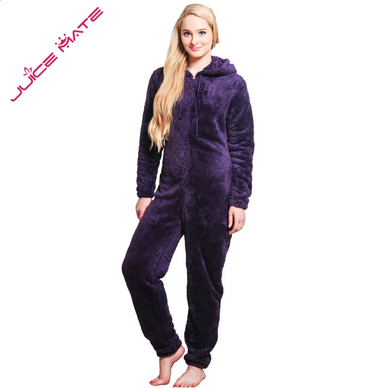 Winter Warm Pajamas Womens Onesies Fluffy Wool jumpsuit Plus Hoodie Splicing 240930