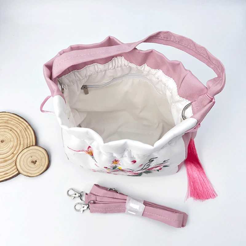 Chinese Style Flower Embroidery Crossbody Top-handle Bags Women Shoulder Lace DrAWstring Bucket Bag Coin Purses Handbags Z250224