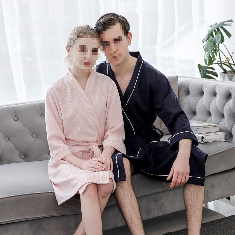 Designer's Spring And Summer New Waffle Style Bathrobe For Men In Large Size With Decorative Temperament, Women's Couple Pajamas, Home Wear,