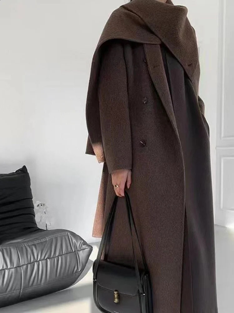 Eshin Autumn And Winter Shawl Scarf Collar Double-breasted Solid Color Womens Double-sided Woolen Belt Coats TH5394 240927