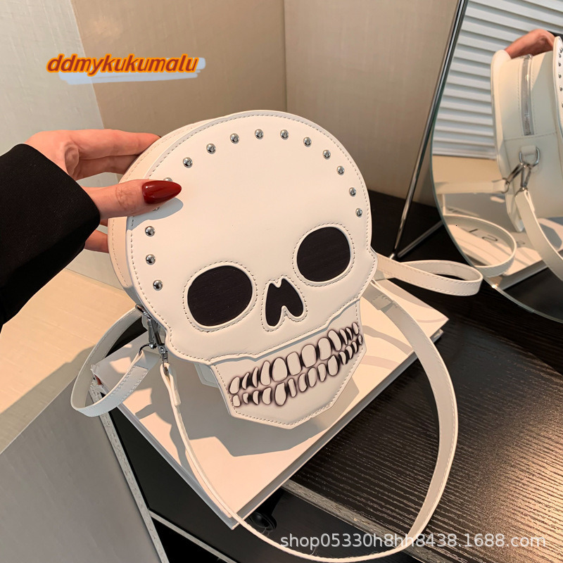 Personalized Fashion for Women 2024 New Trendy Cool Skull Round Versatile Halloween Internet Red One Shoulder Crossbody Bag #28 ddmykukumalu