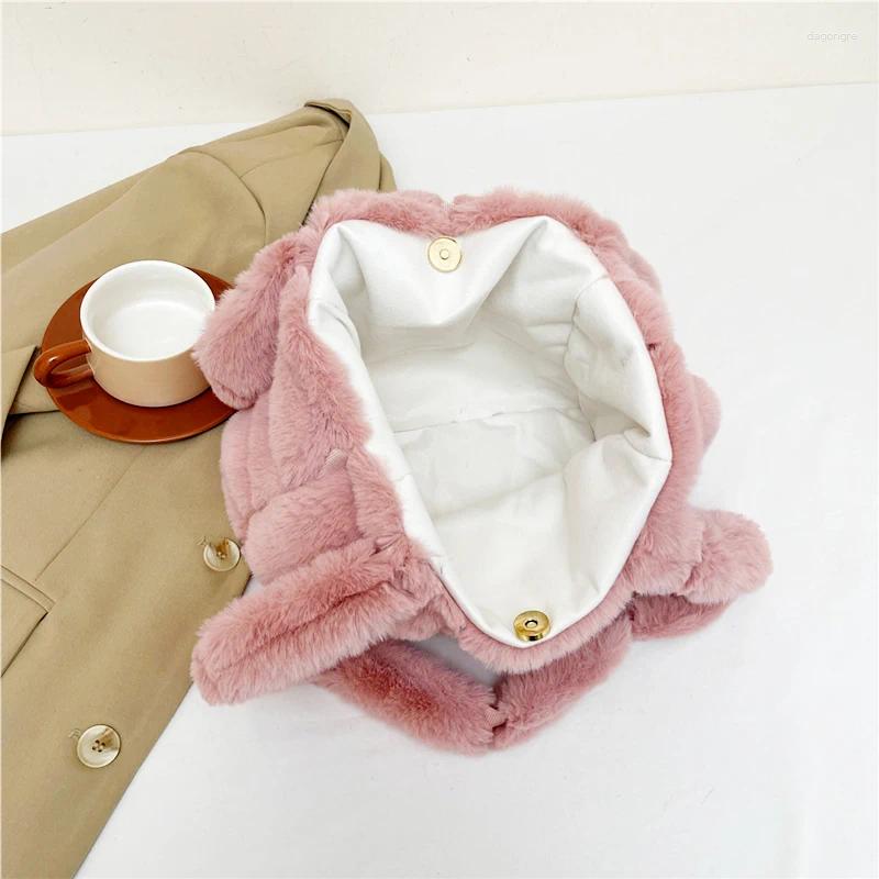 2025 NEW Drawstring Women Plush Shoulder Bag Fashion Tote Large Capacity Fuzzy Top Handle Solid Color Slouchy Hobo Soft Shopper zhanyishengli