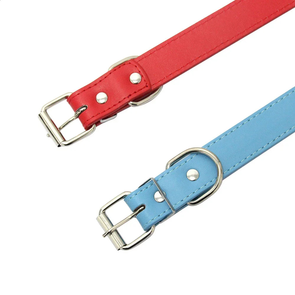 Solid Color Leather Dog Collar Adjustable Cat Necklace Puppy Neck Strap Suitable For Medium And Small Dogs Pet Supplies XS-XL 241007