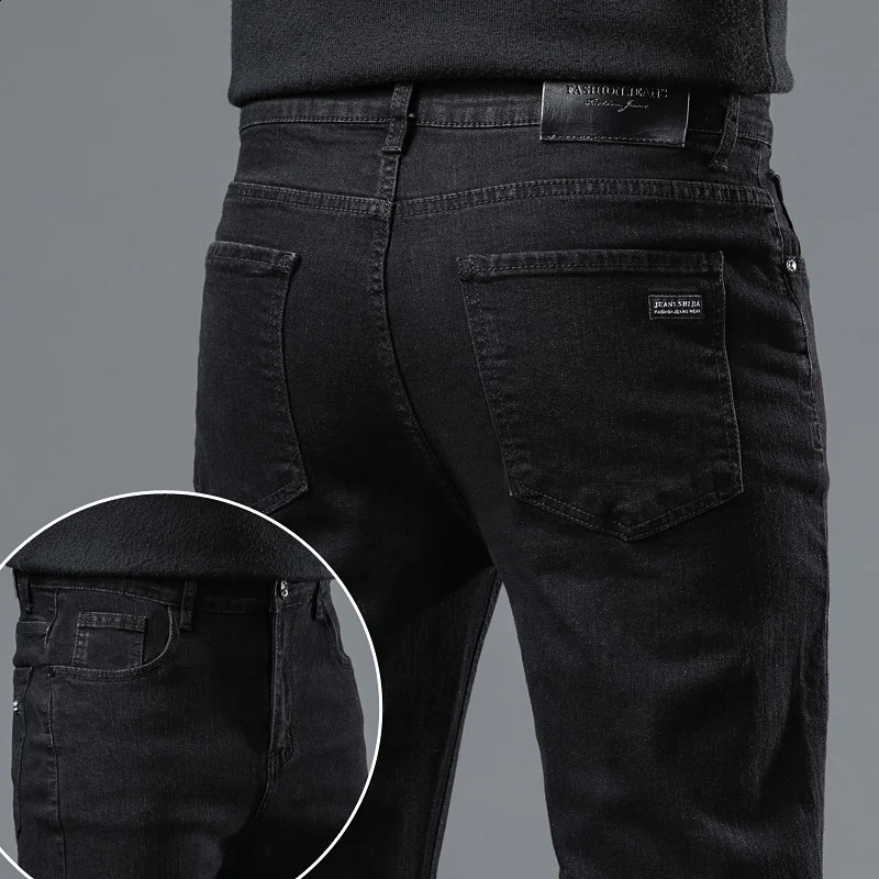 Mens Pure Black Jeans Version Trendy Straight Fit Pants Mens Comfortable Elastic Classic Business Jeans Denim Trousers 241007