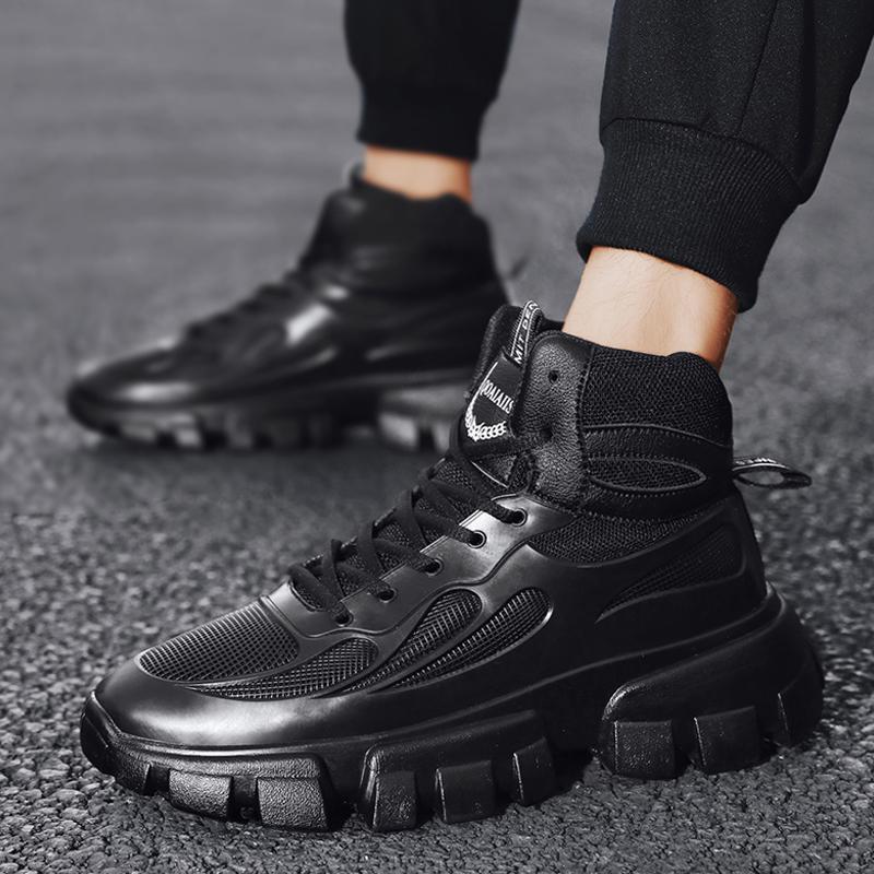 Men's Pure Black Dirt Resistant Sports Shoes Men's Four Season Through Mesh, Trendy And Breathable Zhongbang Dad Shoes