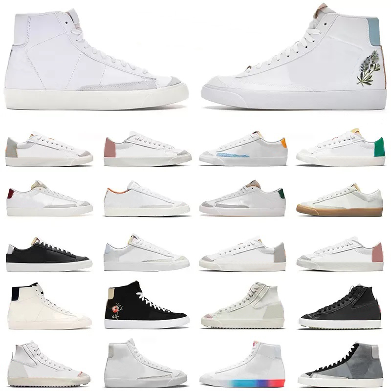 Top Quality Casual Shoes Running Blazers Mid 77 Men Women Vintage Low Sports Sneakers White Black Indigo Blue Leather Logo Trainers