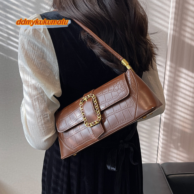 French Underarm Bag for Women Stone Pattern PU Leather Shoulder Bags Fashion Designer Chic Lock Handbags 2023 New H6.28#33 ddmykukumalu