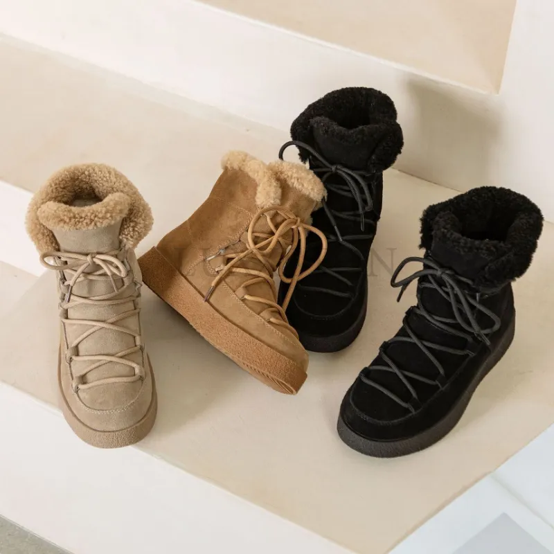 High Quality Winter Snow Women Outdoor Warm Short Boots Round Toe Non-Slip Comfortable Female Shoes Handmade