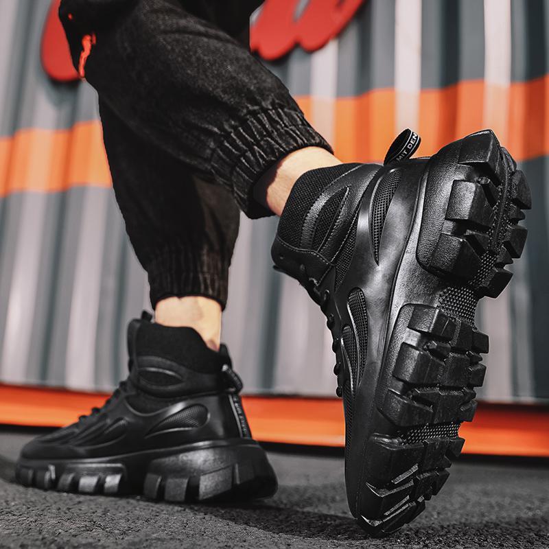 Men's Pure Black Dirt Resistant Sports Shoes Men's Four Season Through Mesh, Trendy And Breathable Zhongbang Dad Shoes