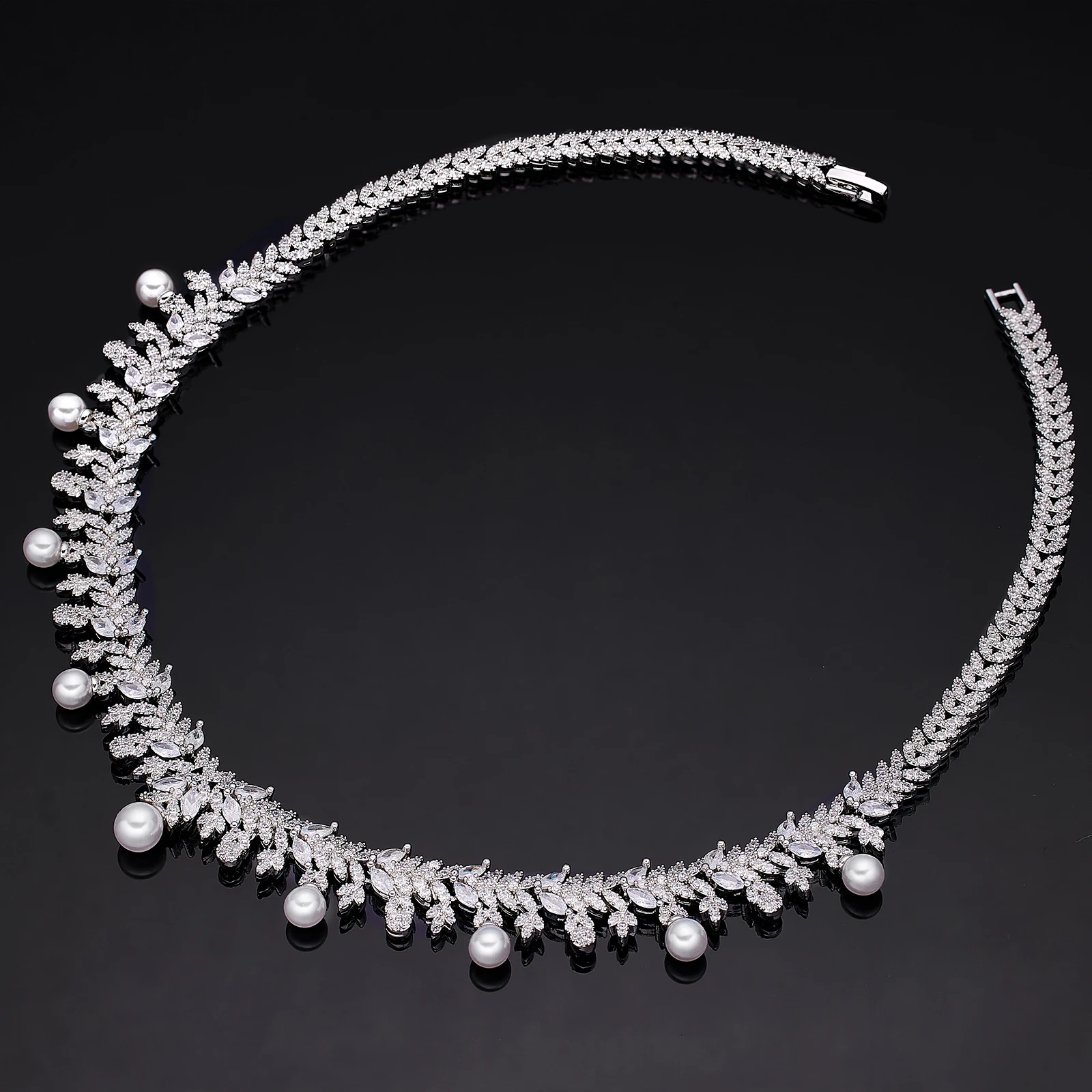 2024 Cube Zirconia Pearl Necklace Earring Set 4 Womens Wedding Party Full Zirconia Dubai Bridal Jewelry Set 241007