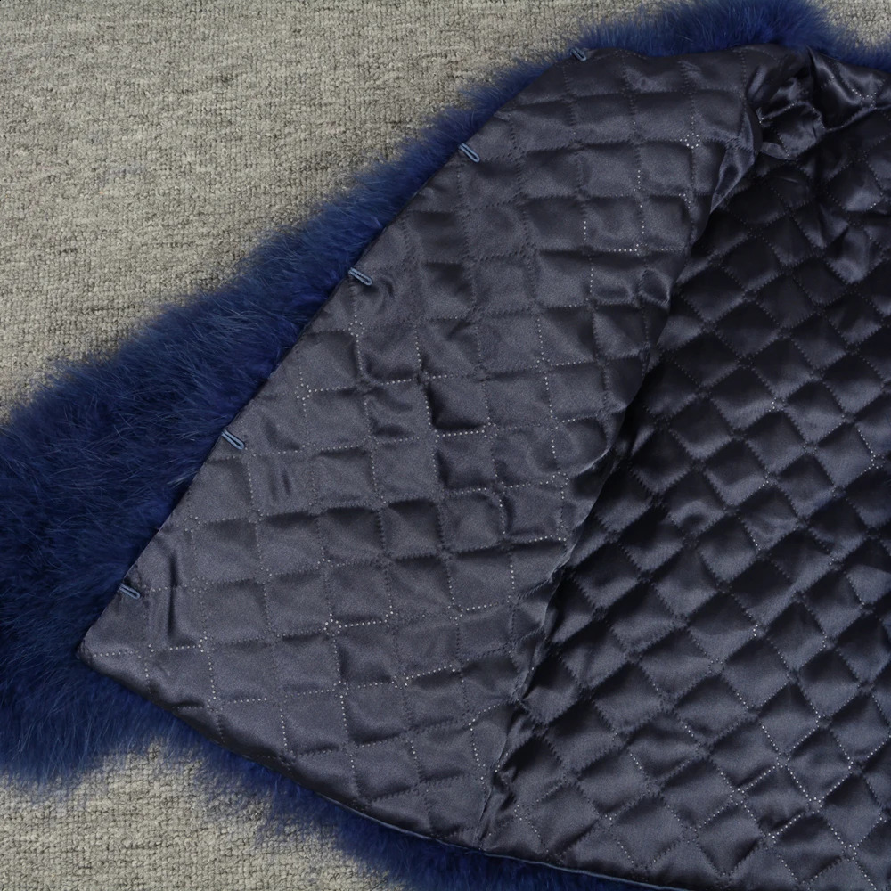 Real Ostrich Fur Feather Coat Short Jacket Furry Fluffy Party Long Sleeve Winter Women Coat Outerwear Plus Size Puffy Turkey Fur 240930Z