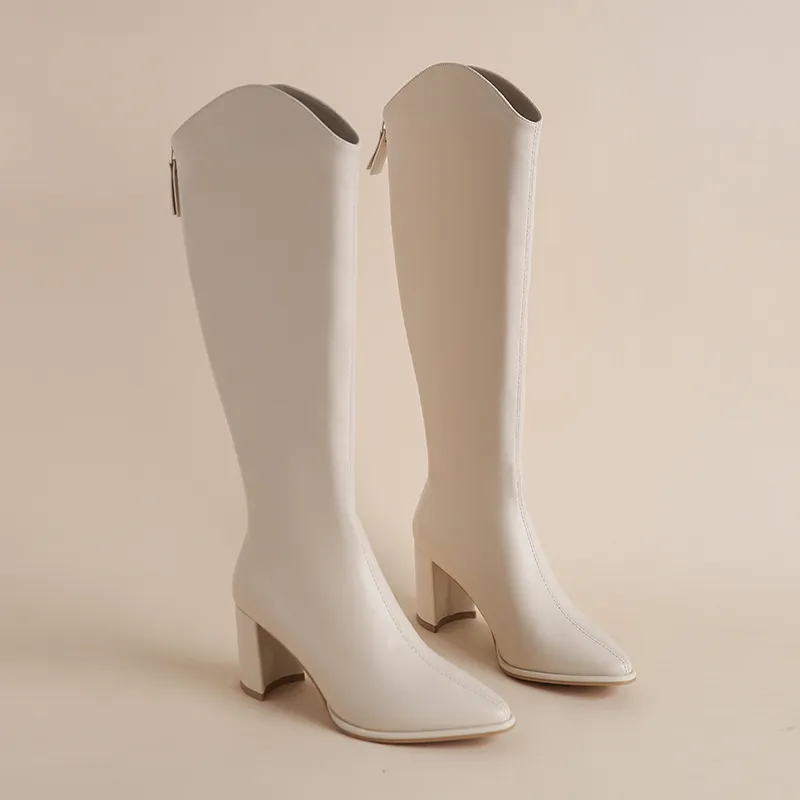 Plus Size 34-43 New Women Boots Zipper Simple Thick Heels Autumn Winter Booties Knee High Botas