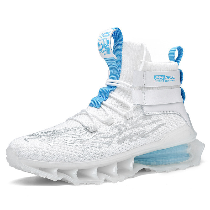 Large Size Thick Soled Height Increasing Sports Men's High Cut Fly Woven Mesh Cloth Zhongbang Blade Shoes Running Shoes