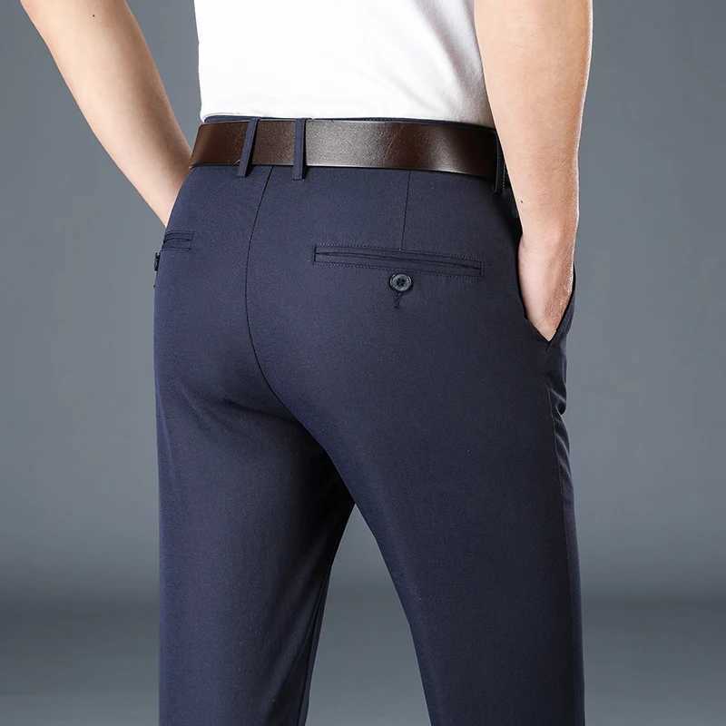 2024 New Mens High Quality Business Casual Loose Straight Pants Elastic Khaki Black Classic Fashion Brand Trousers Size 30-40 LX241007