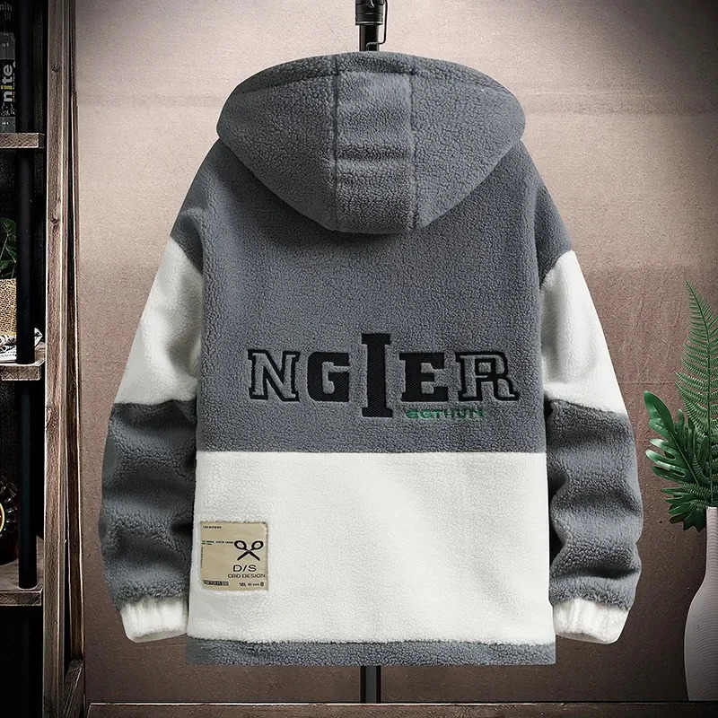 Fashionable loose wool jacket mens thick grain velvet casual style warm and comfortable in winter suitable for students to wear 241007