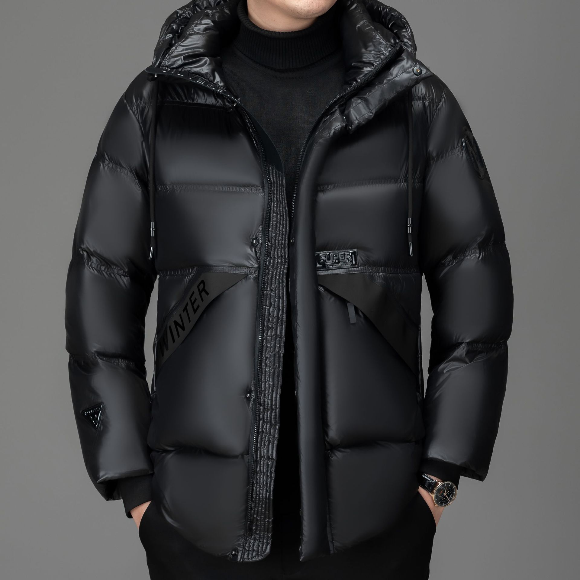 down coat new men's down jacket black diamond 90 white duck velvet real velvet filling capacity hooded thickened warm fashion simple men's w