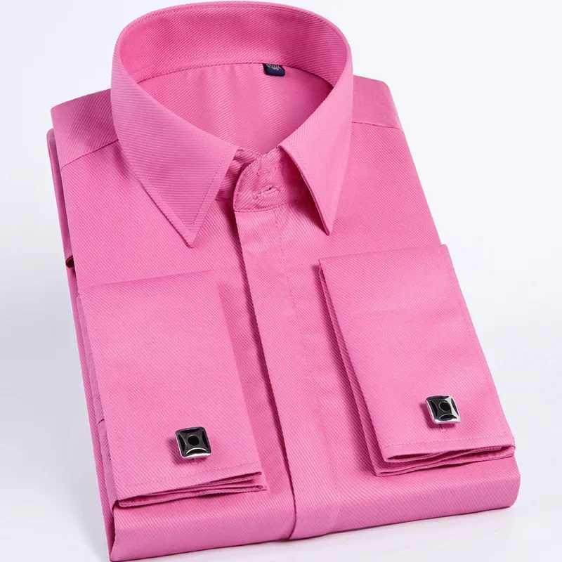 High quality mens French cufflinks shirt hidden button mens shirt long sleeved casual slim fit cufflinks dress shirt (including cufflinks) X241007
