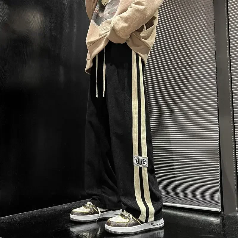 Korean Spring Simple Retro Track Pants Fashion Y2k Men's Pants Loose Hip Hop Street High Waist Wide Leg Track Pants Men