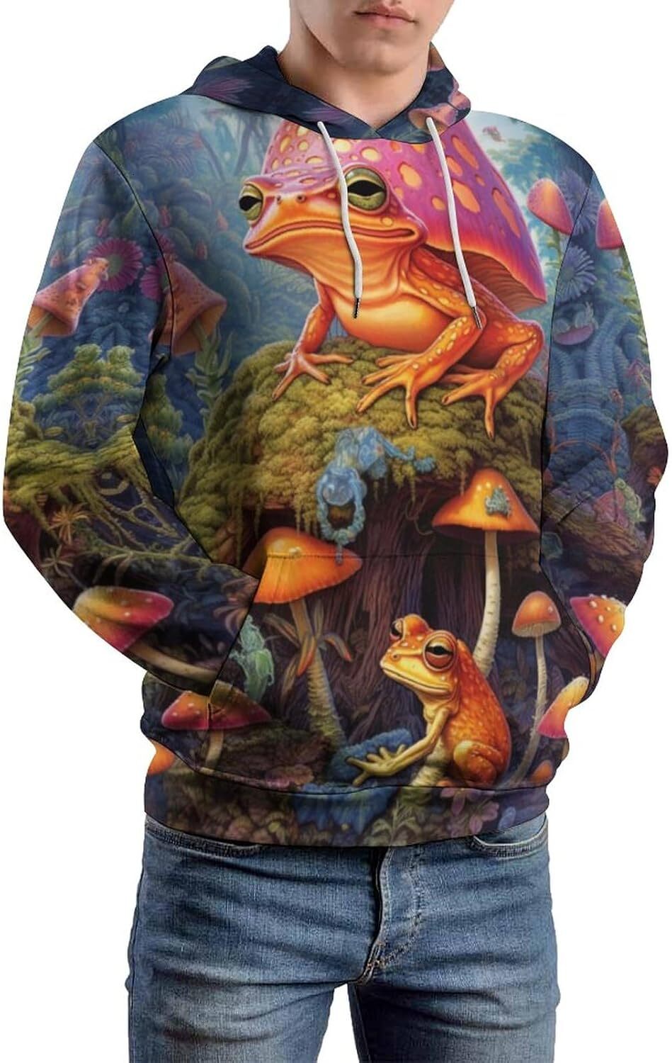 Hoodie for Mens Womens Unisex Psychedelic Forest Frog Sweatshirt Novelty Autumn Winter Pullover Hoodie Graphic Hoodies sweatshirt Pullover Long Sleeve